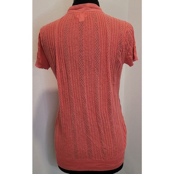 Y2K Ribbed V-Neck Cardigan Short Sleeve Orange Large EUC Vintage - Picture 2 of 7